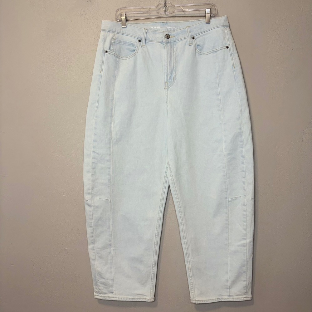 Old Navy Womens 14 Light Wash High Rise Barrel Leg Jeans Seam Front‎ Denim Ankle